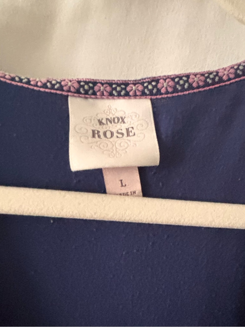 Knox Rose Navy Embroidered V-Neck Boho Top - Picture 3 of 3